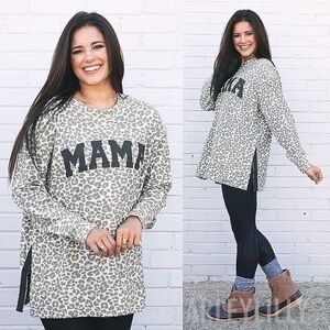 Mama crew neck leopard print top - used with wear